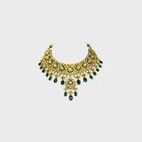 Embrace Opulence: Introducing our Green Meena Big Necklace and Earring Pair - (KMNE3442)