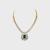 Introducing our luxurious Long Diamond Chain Necklace, featuring an exquisite Emerald Cushion Shape and Diamond Pendant - (PGDNE0118)