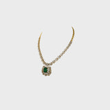 Introducing our luxurious Long Diamond Chain Necklace, featuring an exquisite Emerald Cushion Shape and Diamond Pendant - (PGDNE0118)