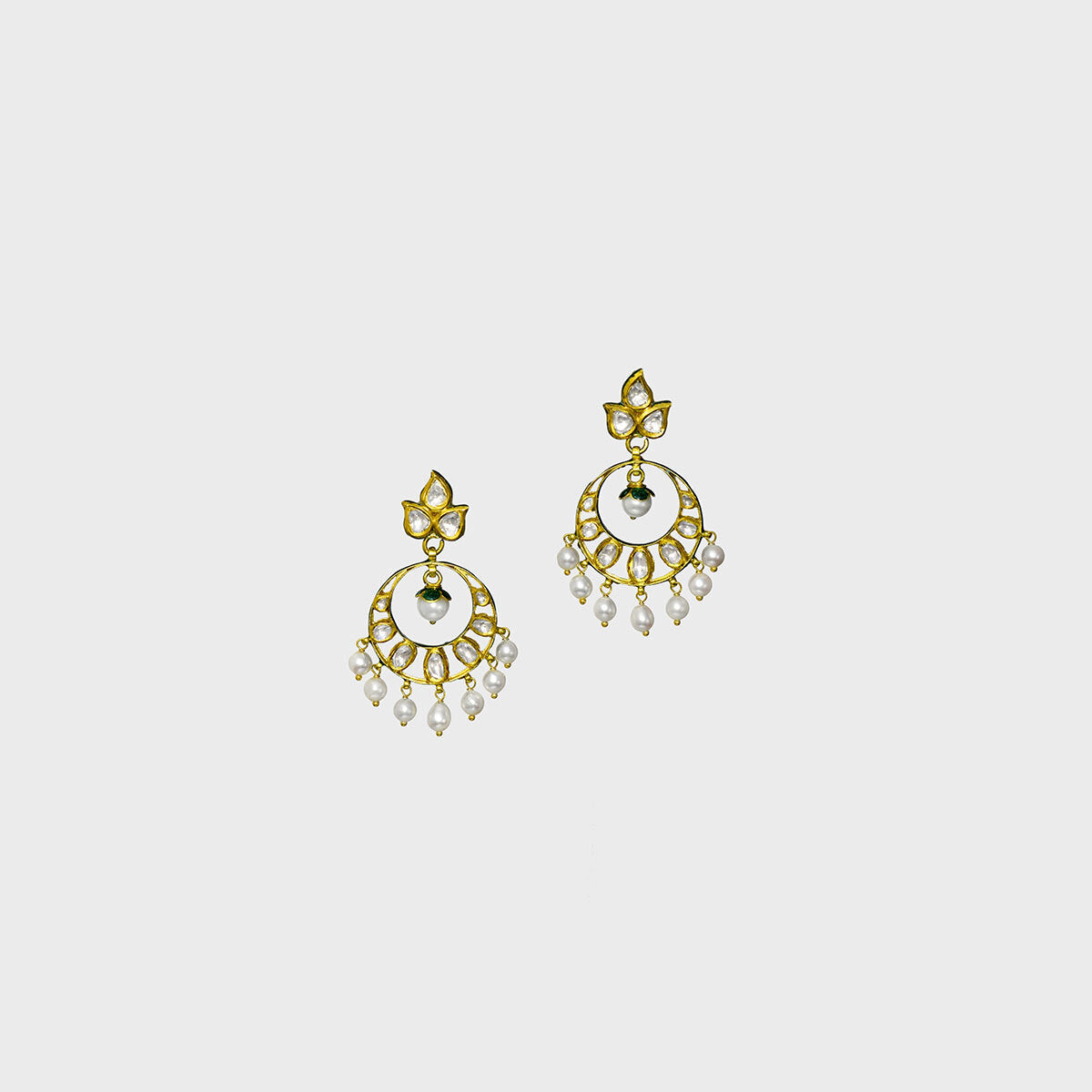 Ekposta Chandbali Earrings with Uncut Diamonds and Pearls - (KME2319)