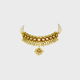 Radiant Red Enameled Small Choker Necklace and Earring Set with Diamond Polki and Pearls - (KMNE3440)