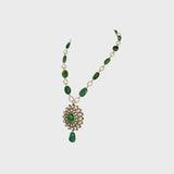 Stunning Pendant with Emerald Cabochons and Diamond Polki - (KMNE3411)