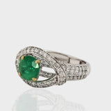 Ring featuring a captivating combination of an emerald-cut round gemstone and dazzling diamond rounds, designed to elevate your style with timeless elegance.(GDR0344)