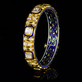 Kada with blue meena in 18k gold and uncut diamond. - KMB0541