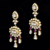 Earring pair with rose cut Diamond and polki diamond with rubies in 18k goldIntroducing our exquisite long earrings - KME2189