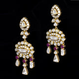 Earring pair with rose cut Diamond and polki diamond with rubies in 18k goldIntroducing our exquisite long earrings - KME2189