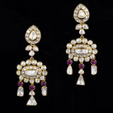 Earring pair with rose cut Diamond and polki diamond with rubies in 18k goldIntroducing our exquisite long earrings - KME2189