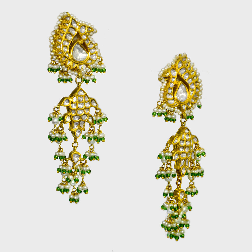 Elevate your elegance with our exquisite pair of traditional long earrings. - (KME2197)