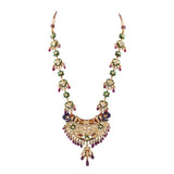 Multi meena elephant face long necklace and earring pair with Diamond polki and Ruby drops and pearls KMNE2887