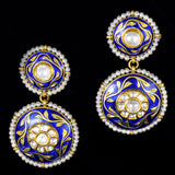 Blue meena flat hasli with earring pair with Diamond polki  KMNE2971