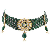 Small choker with earring pair with Diamond polki and emerald  KMNE2999