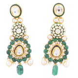 Big Necklace and long earrings with Diamond polki and emerald maniya and pearls  KMNE3027