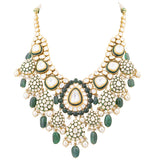 Big Necklace and long earrings with Diamond polki and emerald maniya and pearls  KMNE3027