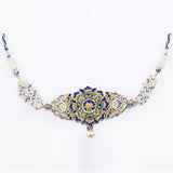 Small blue meena choker with tops pair with Diamond polki and pearls KMNE3030