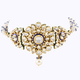 Small blue meena choker with tops pair with Diamond polki and pearls KMNE3030