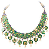 Blue meena necklace with jhoomki pair in Diamond polki and pearls KMNE3031