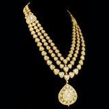 3 lines necklace and earring pair features a central uncut diamond - KMNE3387