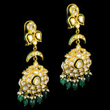 Necklace and Earring Pair, adorned with uncut diamonds and vibrant emeralds - KMNE3395