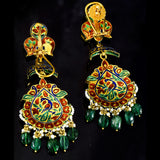 Necklace and Earring Pair, adorned with uncut diamonds and vibrant emeralds - KMNE3395