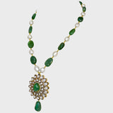 Stunning Pendant with Emerald Cabochons and Diamond Polki - (KMNE3411)